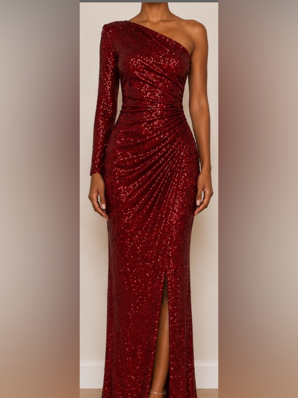 Fashion Nova One-Shoulder Red Sequin Gown